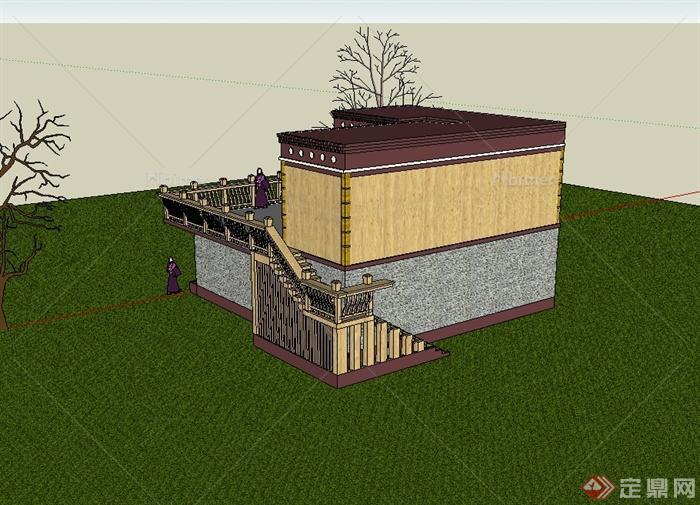 藏式风格别墅住宅楼设计su模型[原创]