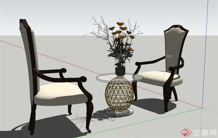 现代两人沙发、茶几组合设计SU模型