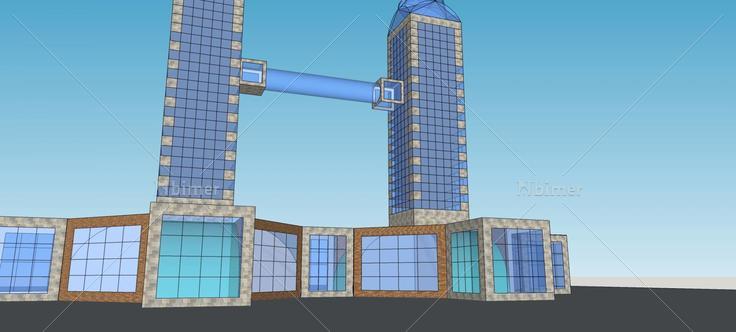 现代双塔式高层办公楼(80037)su模型下载