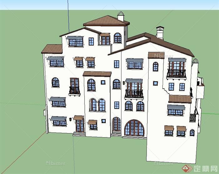 某多层组合式洋房别墅建筑设计SU模型