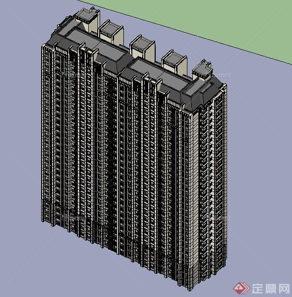 高层拼接式公寓住宅楼建筑设计su模型[原创]