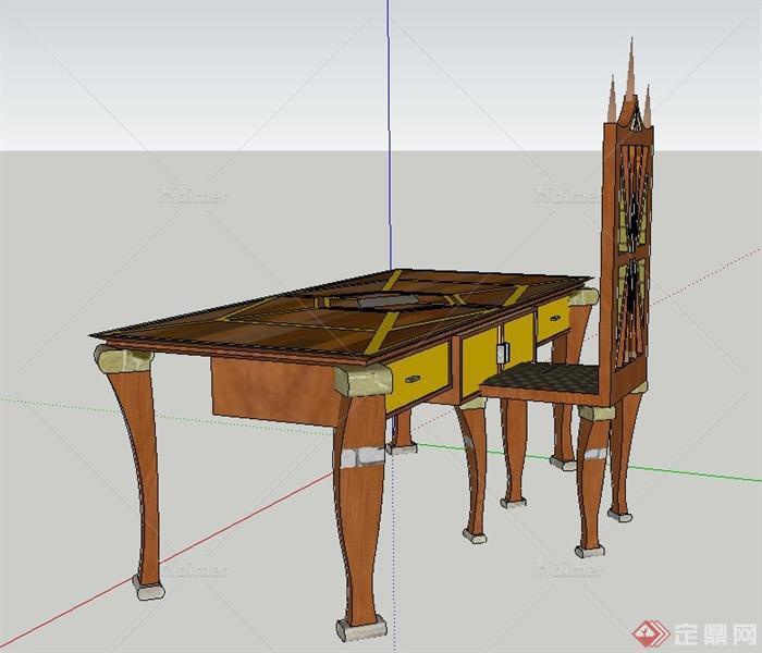 欧式木质办公桌椅设计SU模型