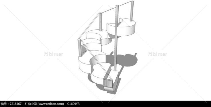 现代艺术圆形楼梯SU模型