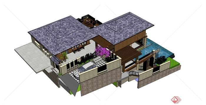 东南亚度假别墅建筑设计SU模型