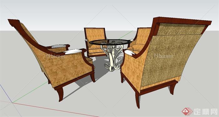 某欧式四人沙发茶几组合设计SU模型