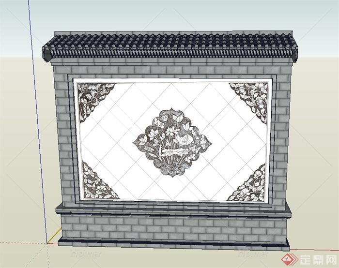某古中式门墙景观设计SU模型