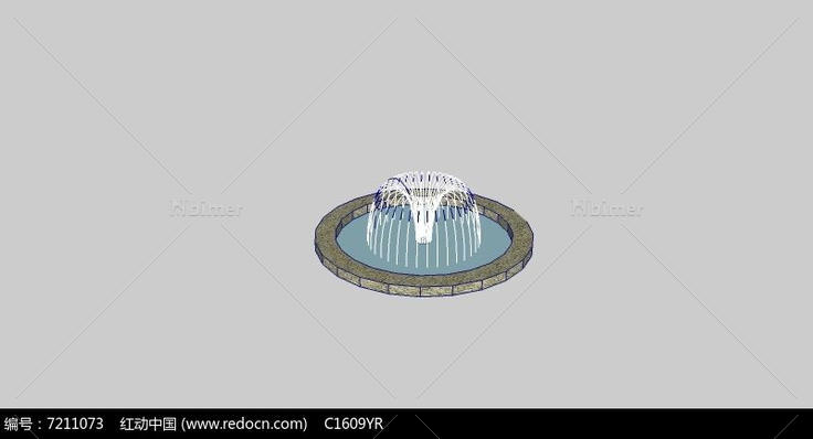 小型圆形石砌喷水池SU模型