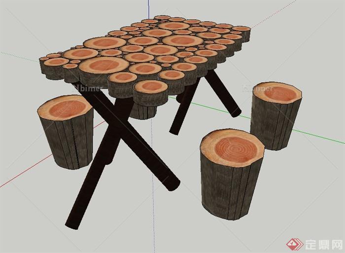 木桩四人桌椅设计SU模型