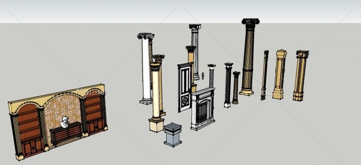 常用的罗马柱及欧式构件SketchUp模型合集下载分