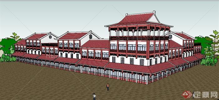 某多层仿古中式商业建筑SU模型素材