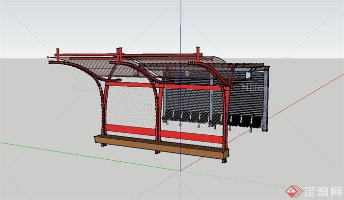 常用公交车站廊架设计su模型[原创]