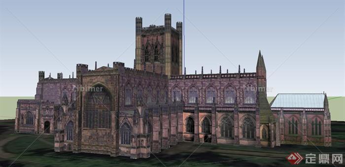 欧式风格古建大教堂建筑设计SU模型