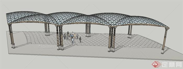 现代玻璃平行四边形廊架设计SU模型