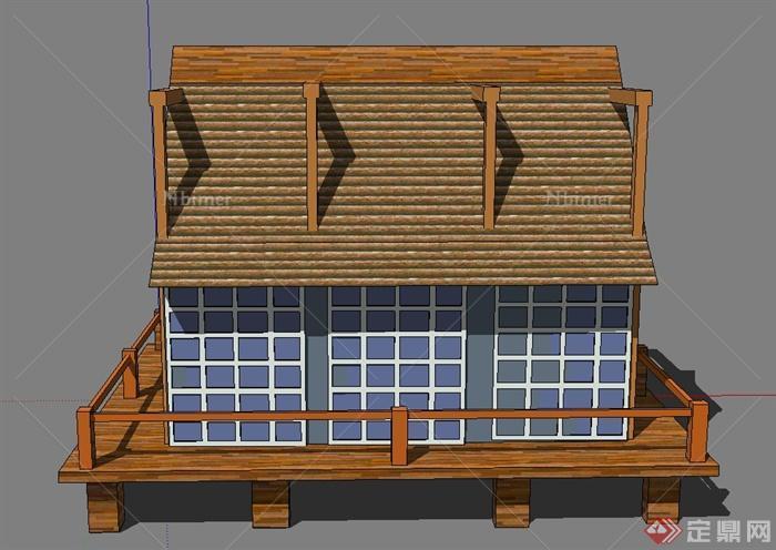 园林景观木制休息小屋建筑设计SU模型