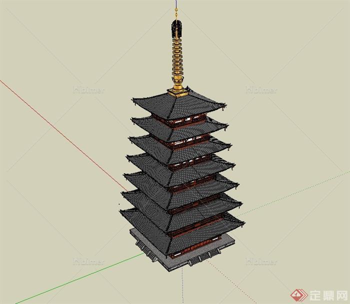 中国古典中式风格精致塔阁楼建筑su模型[原创]