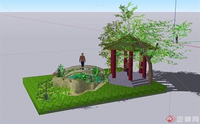 某现代庭院花园su模型设计（含亭子）[原创]