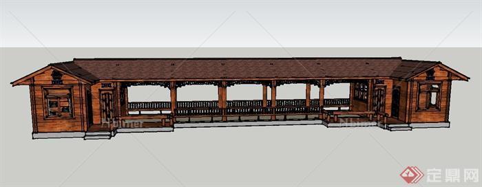 某单层连廊木屋建筑设计SU模型