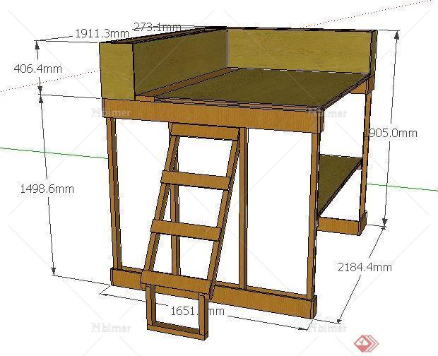 现代木质高低床铺su单体模型[原创]
