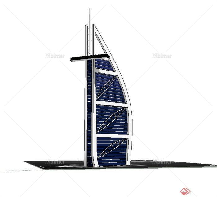 某现代风格迪拜7星级酒店建筑楼设计su模型[原创