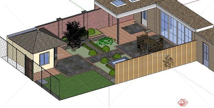 某住宅建筑外庭院花园景观设计SU模型