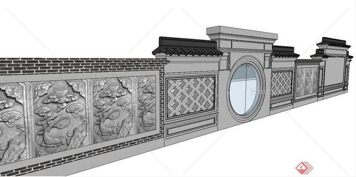 古典中式景墙围墙设计su模型