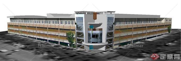 现代L型三层办公楼建筑设计su模型
