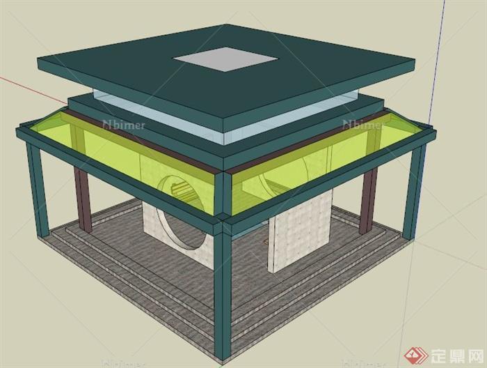 现代简约休闲凉亭设计su模型
