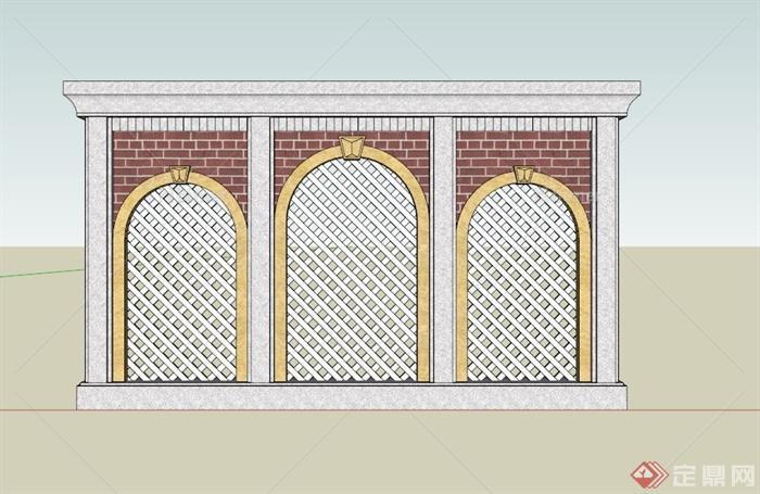 新古典镂空网状景墙SU模型