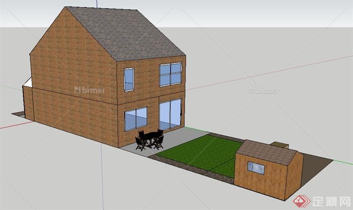 某现代二层砖砌民房住宅建筑设计SU模型