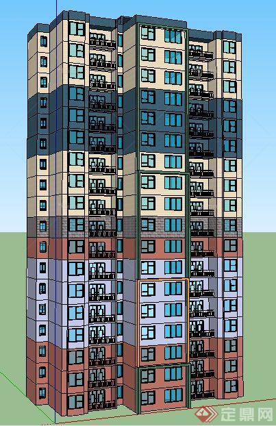 一栋高层拼接住宅楼建筑设计su模型