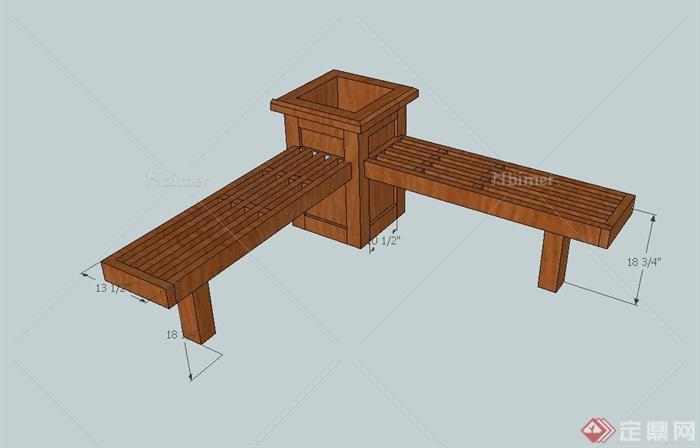 某现代风格木质长条凳设计su模型[原创]
