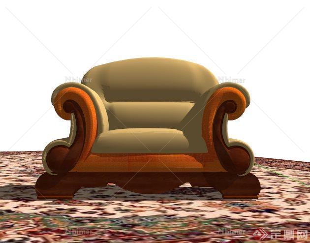 欧式豪华单人沙发设计SU模型[原创]