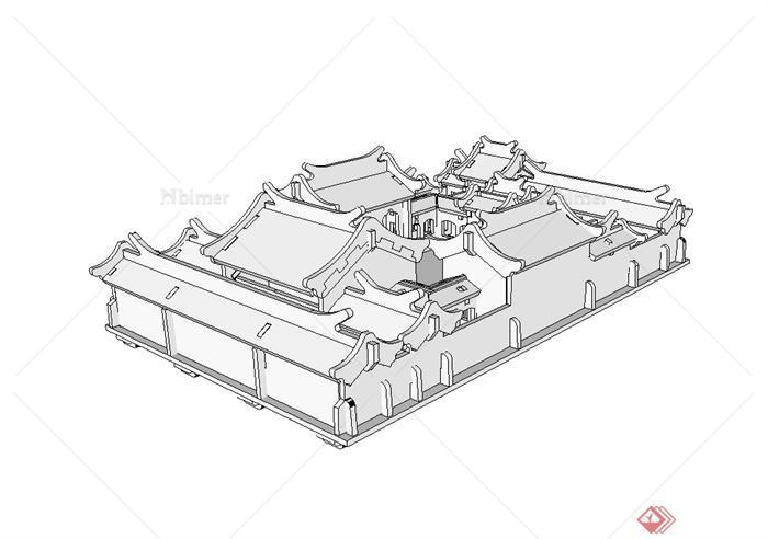 中国古典中式无材质贴图四合院建筑su模型[原创]