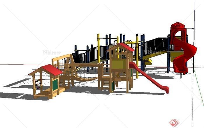儿童游乐设施设计su模型（含吊桥、秋千、滑梯）