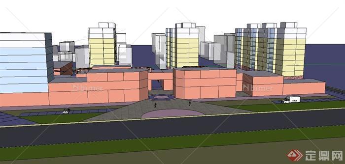 现代简单的小区住宅建筑设计su模型