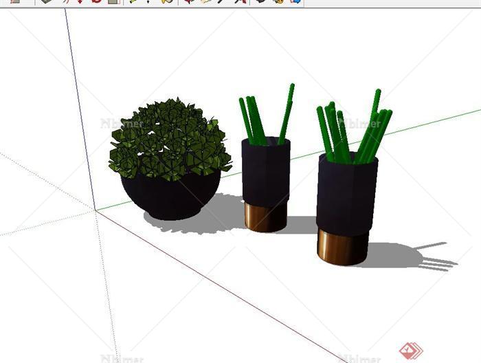 现代风格植物装饰摆盆设计SU模型[原创]
