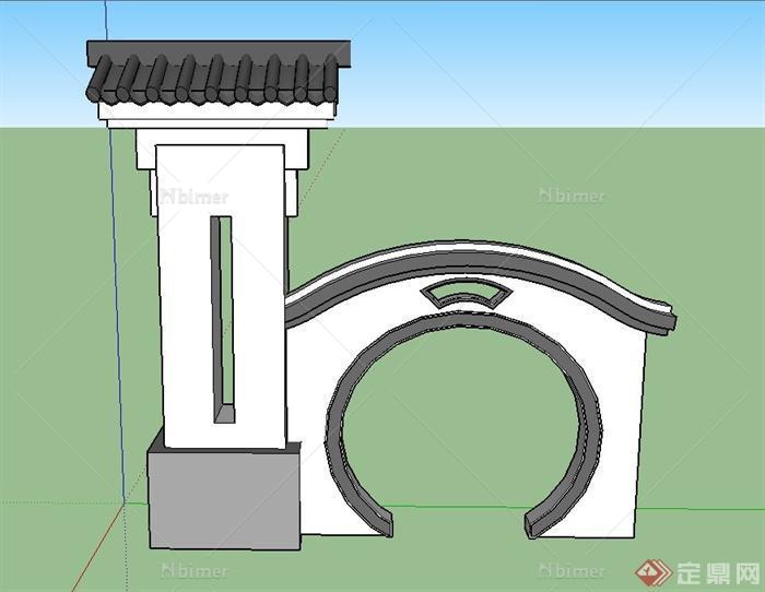 园林景观节点古典中式月亮门设计SU模型