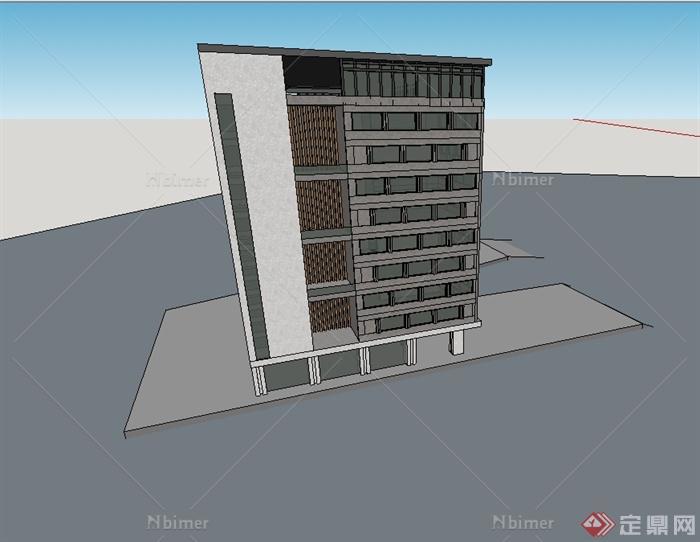 现代风格详细多层完整的办公建筑楼设计su模型[原
