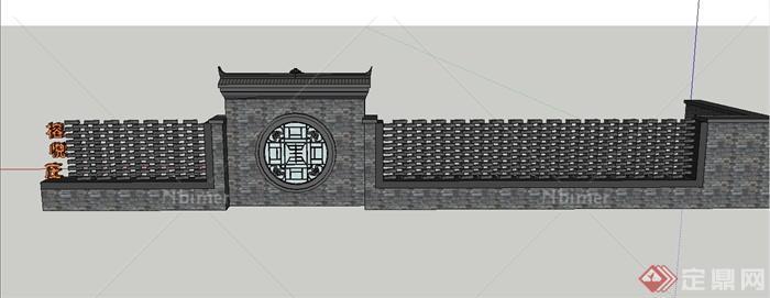 古典中式青砖景墙与围墙设计SU模型