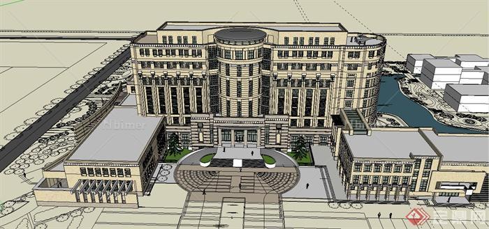 某精致军事管理区新古典风格酒店建筑设计SU模型
