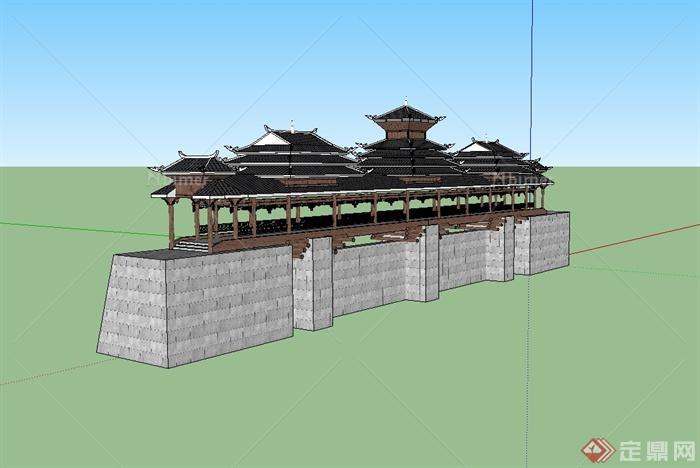 中国古典中式风格城楼建筑设计su模型[原创]