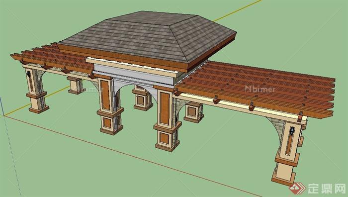 园林景观新古典亭廊组合su模型