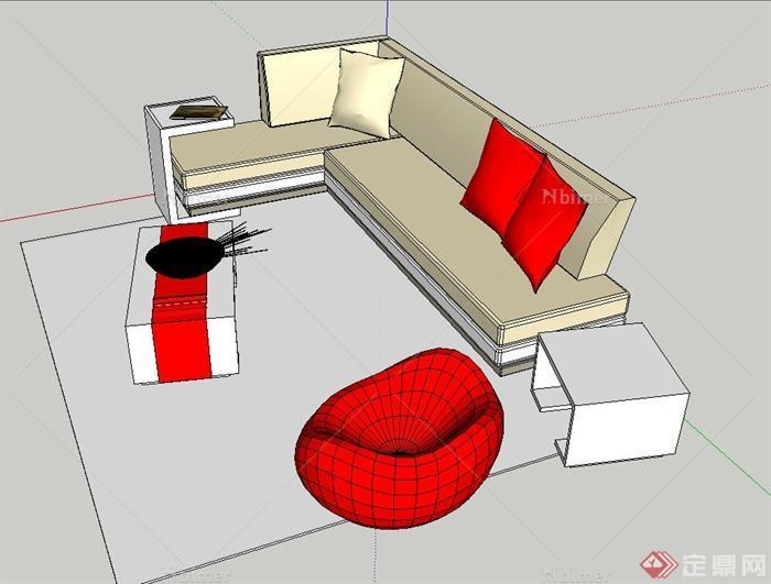 现代室内组合沙发设计SU模型