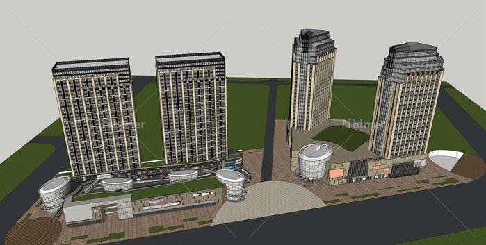 某新古典风格商业广场建筑设计方案+SU精致模型[