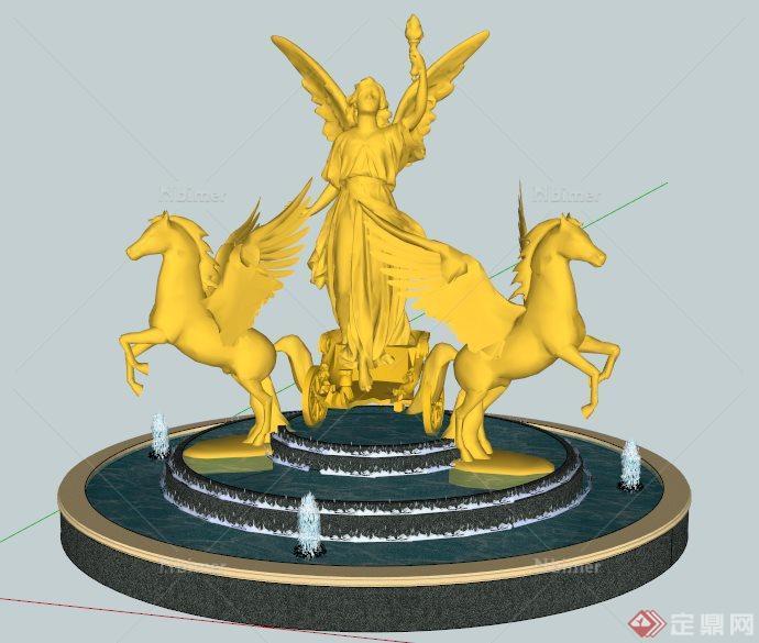 欧式风格雕塑喷泉水景su模型