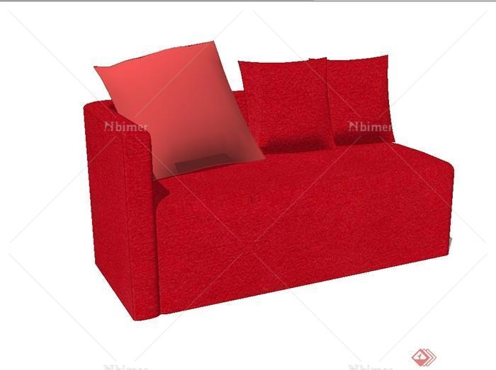 现代风格客厅红色沙发设计SU模型[原创]
