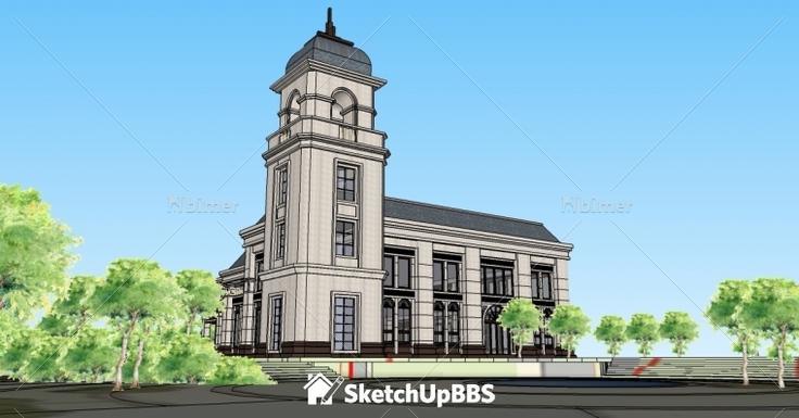 小区法式会所建筑设计方案带SketchUp模型下载分