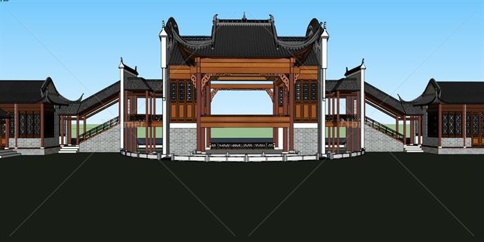 中式戏楼戏台古建筑su模型[原创]