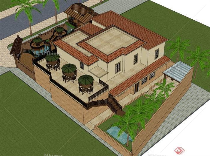 别墅花园建筑设计SU模型
