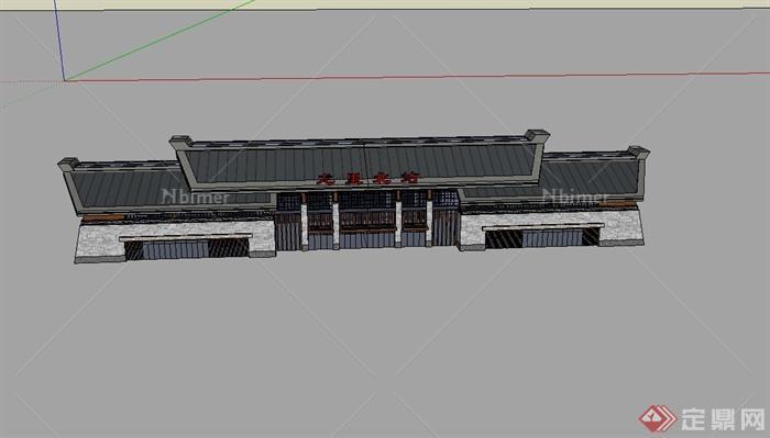 现代中式风格火车站建筑设计su模型[原创]